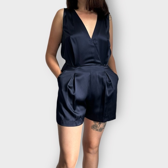 L'AGENCE Pants - L’Agence Silk Navy Plunge Neckline Romper